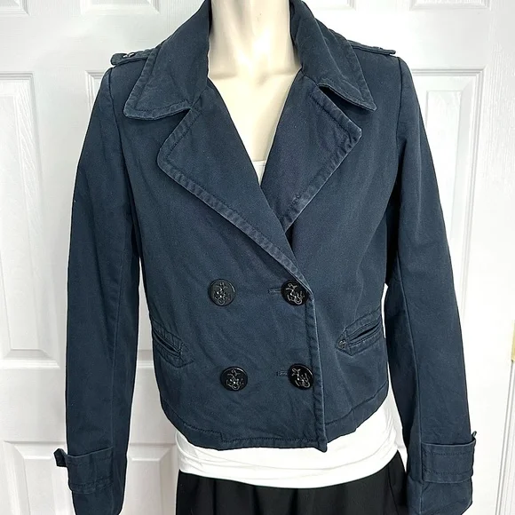 DENIM & SUPPLY RALPH LAUREN cropped blue jean jacket VINTAGE double breasted M - Picture 1 of 11
